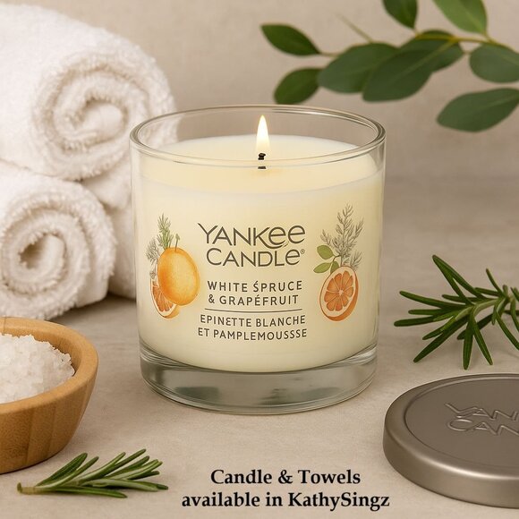 Yankee Candle White Spruce and Grapefruit Jar Candle 4 oz Lid for Spa Dorm Bath - Picture 1 of 6